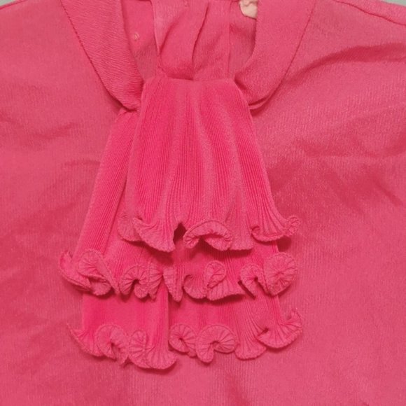 Vintage 1960s Blouse Pleated Ruffled Jabot Pink Medium - Picture 3 of 7